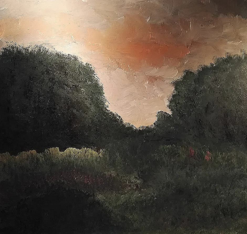 Whispers of Evening: A Serene Landscape Embraced by Colorful Clouds