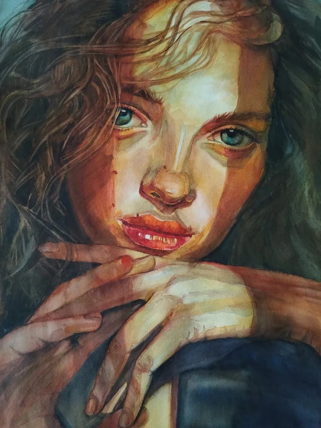 Whispers of Emotion: A Watercolor Portrait of Introspection and Beauty