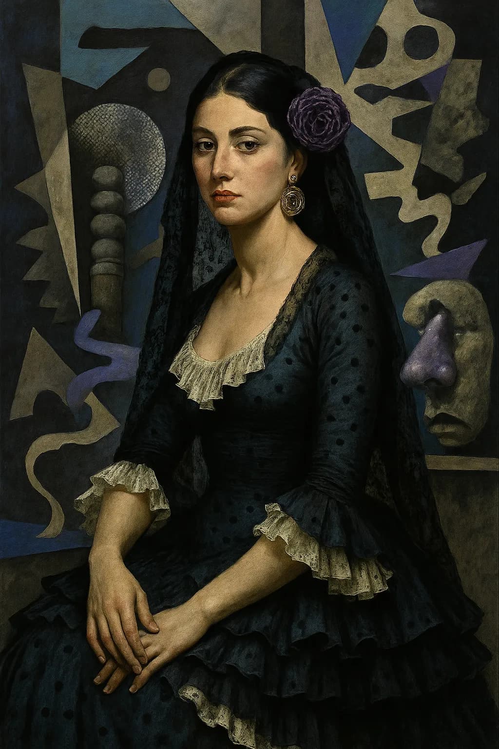 Mystique in Blue: A Dramatic Portrait of Elegance and Expression
