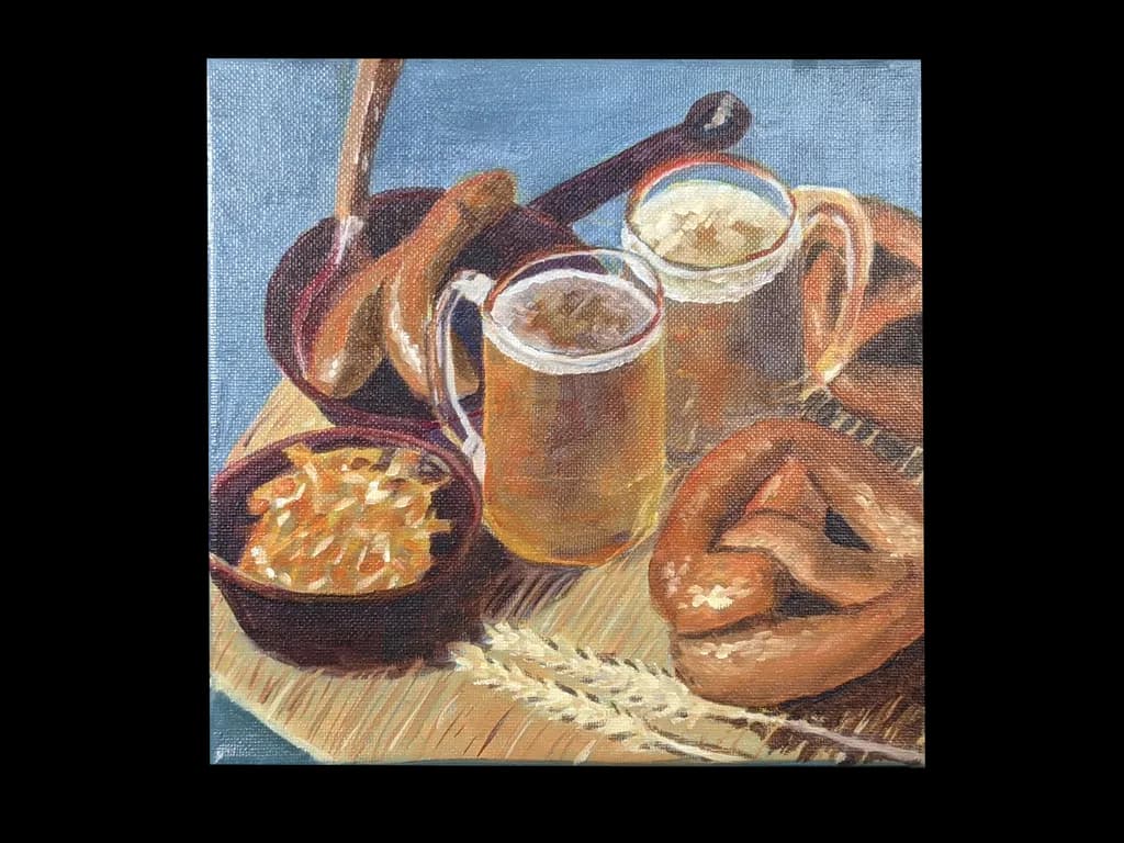 Brewed Delights: A Still-Life Celebration of Beer and Pretzels