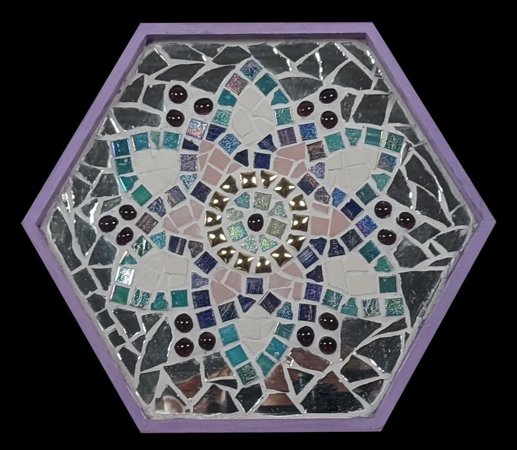 Vibrant Hexagonal Mosaic: A Colorful Geometric Floral Design for Decorative Elegance