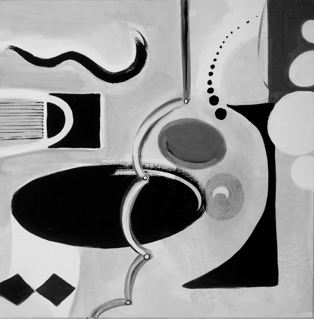 Monochrome Harmony: An Abstract Exploration of Geometric Fluidity and Texture