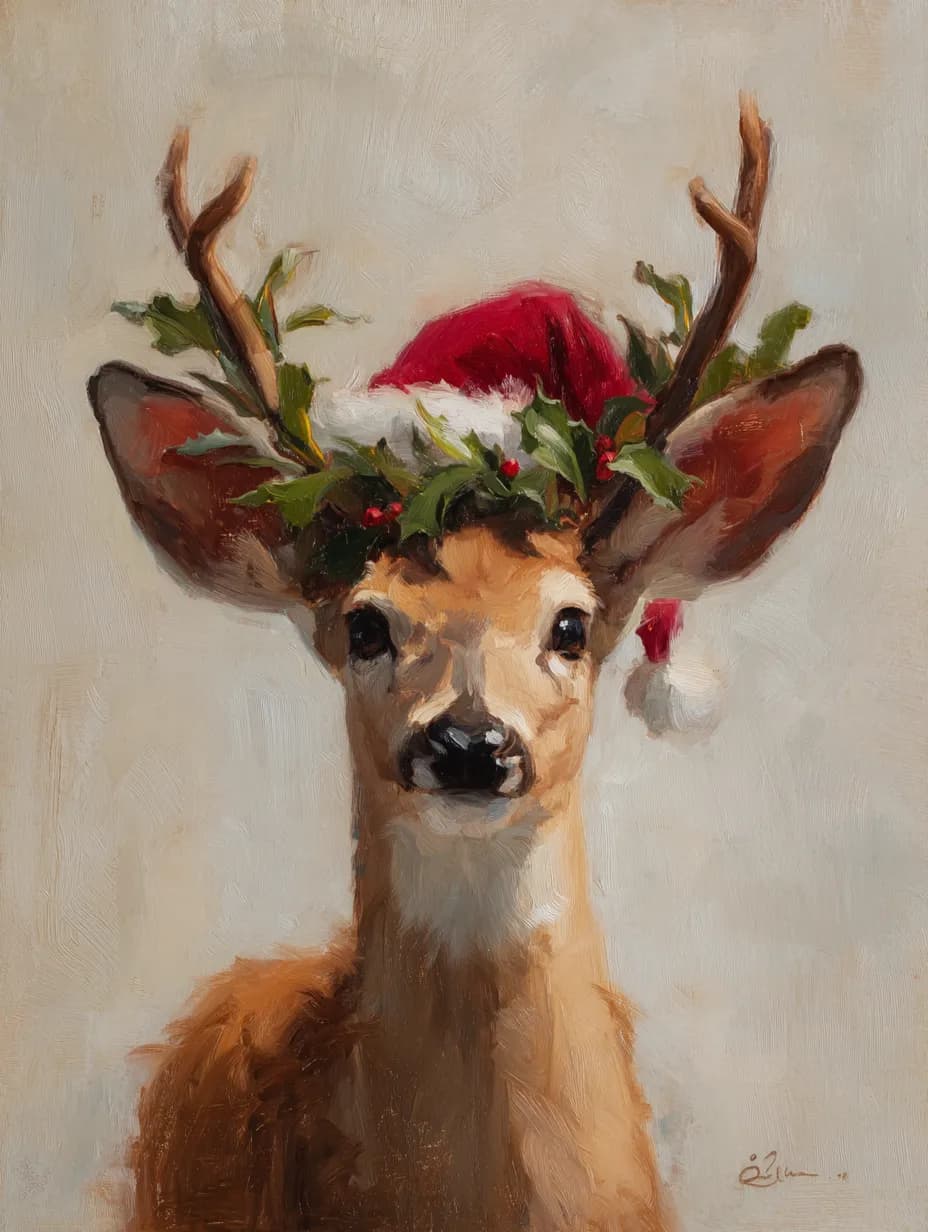 Whimsical Winter: A Festive Fawn in Holiday Splendor