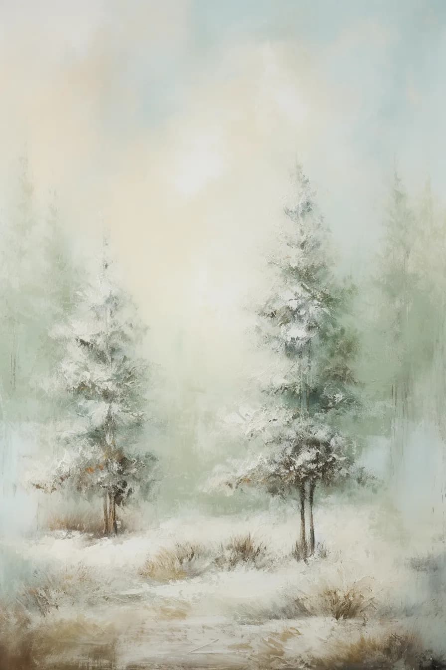 Whispers of Winter: A Serene Snowy Landscape with Frosted Pines