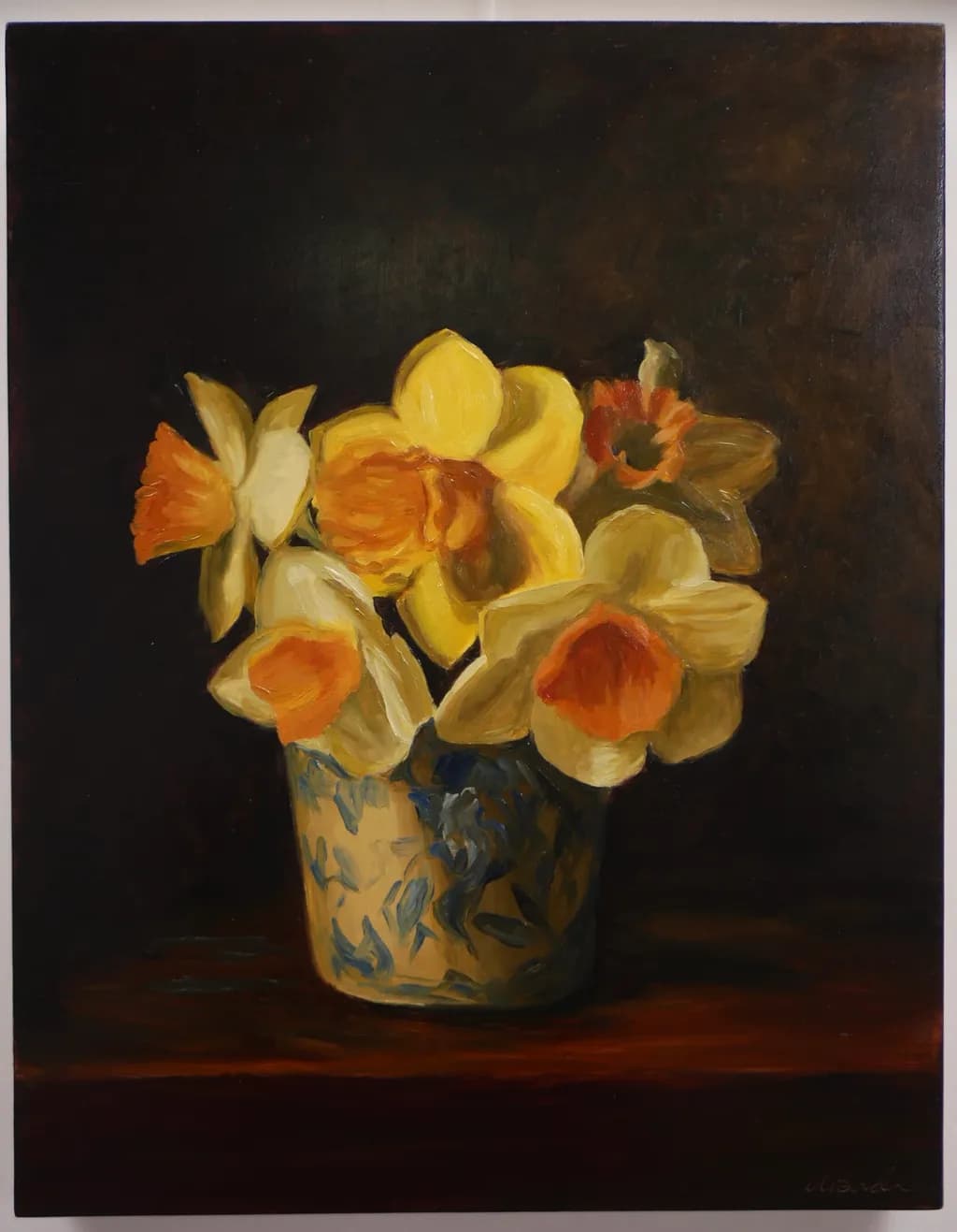 Daffodils in Blue and White Vase