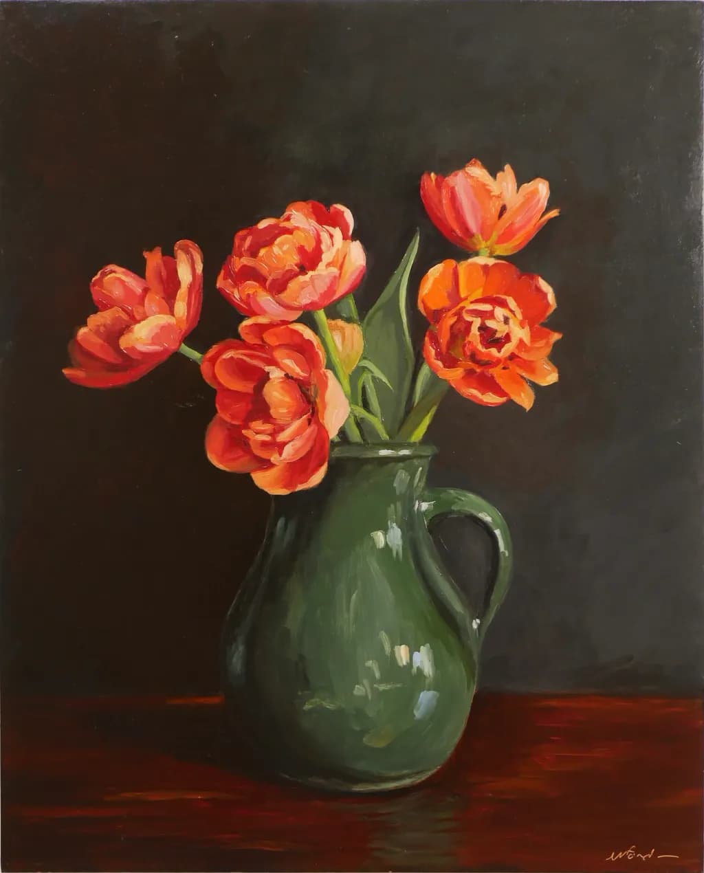 Tulips in Green Jug