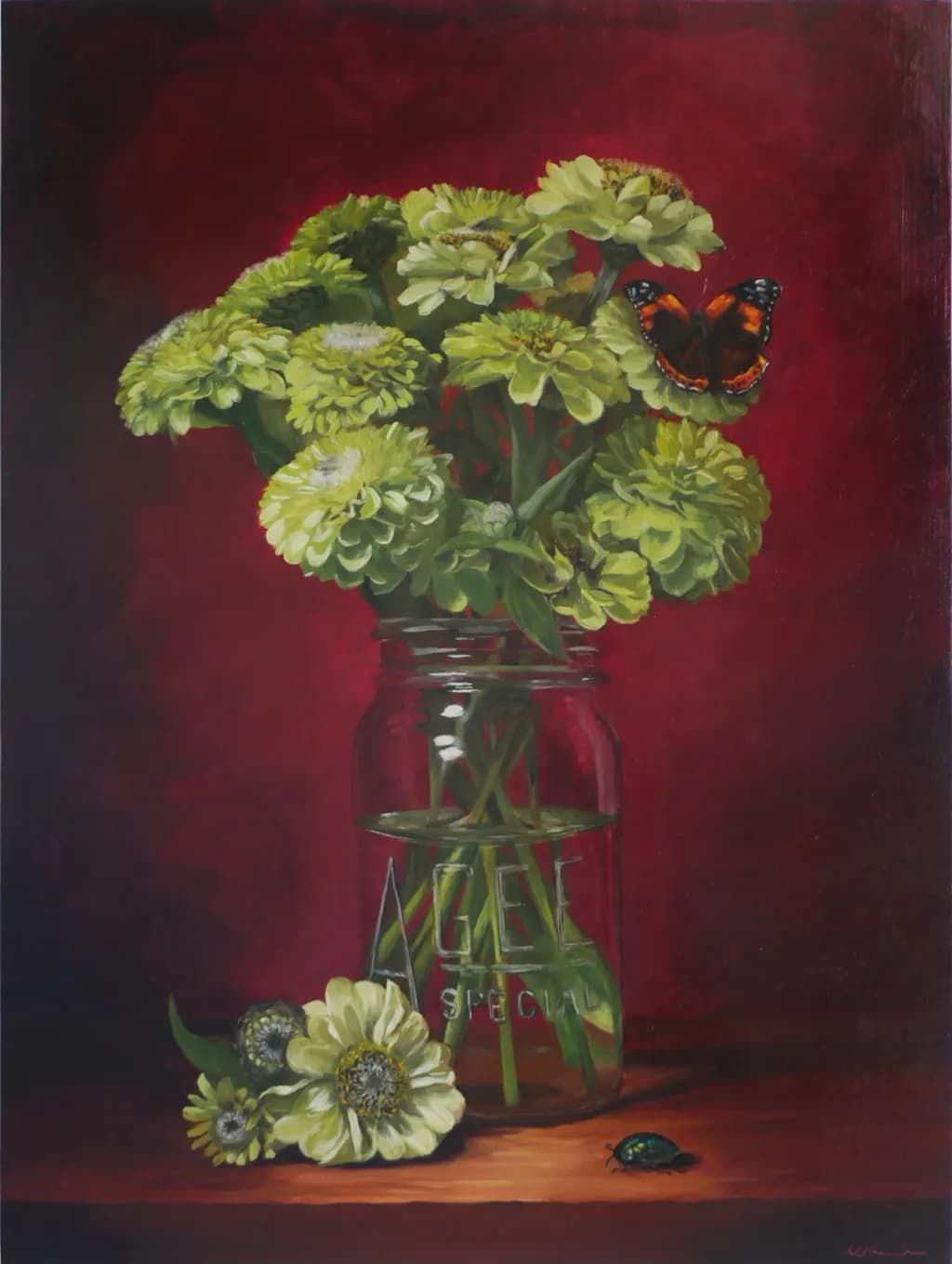 Zinnias in an Agee jar