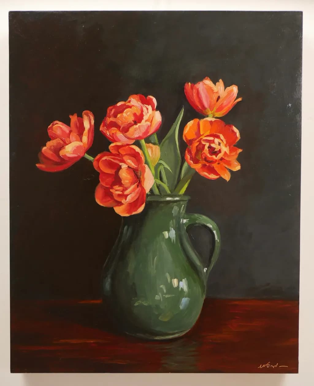 Tulips in Green Jug