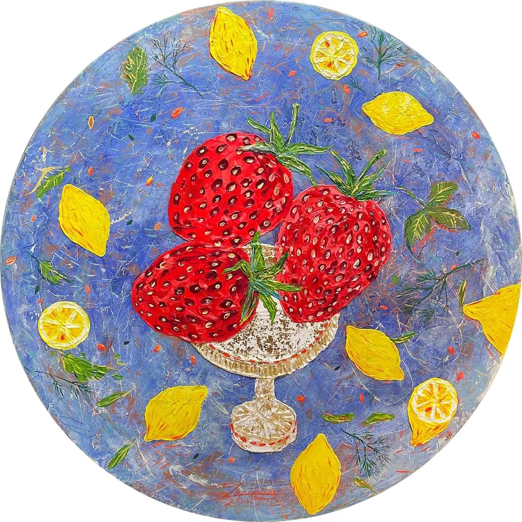 Vibrant Harmony: A Celebration of Strawberries and Lemons in Oil on Canvas