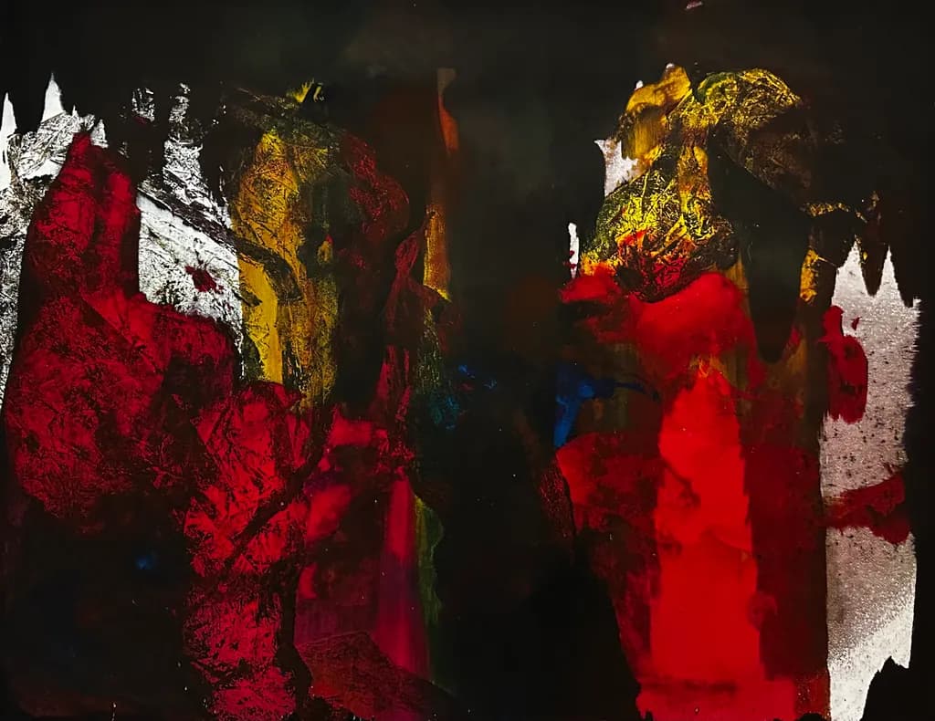 Vibrant Chaos: A Dance of Color and Texture in the Dark