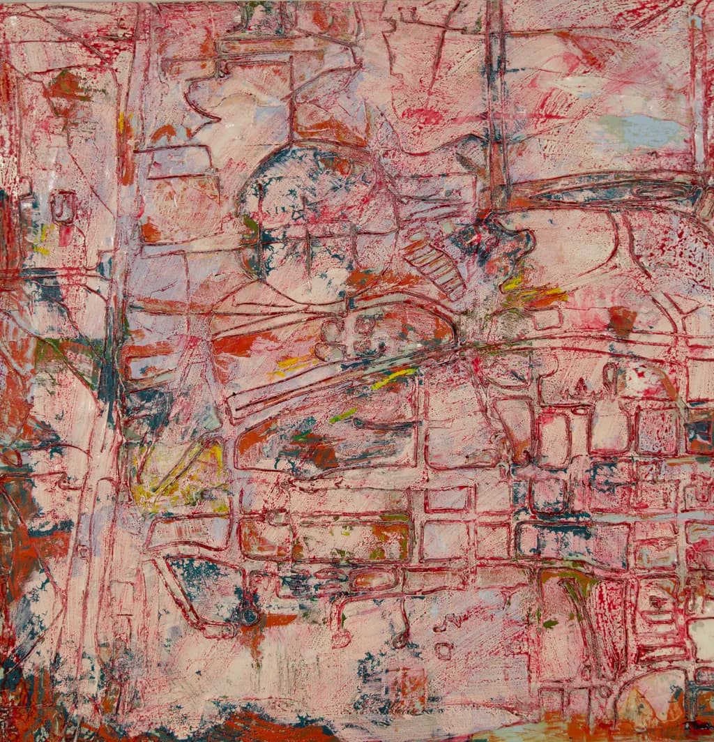 Vibrant Chaos: A Layered Exploration of Abstract Textures in Pink and Red Hues