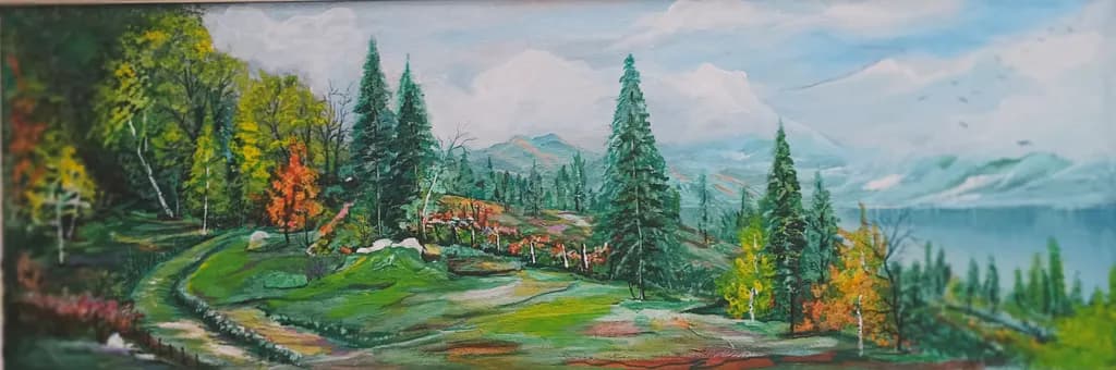 Whispers of Autumn: A Serene Landscape of Pines and Mountains
