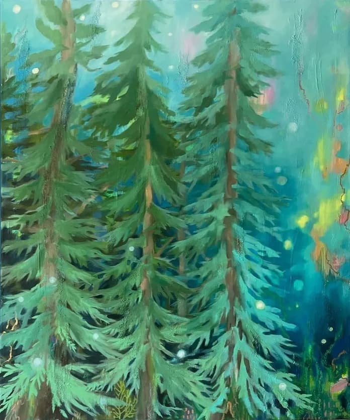 Whispers of Enchanted Pines: A Journey Through Magical Realism in Vibrant Hues