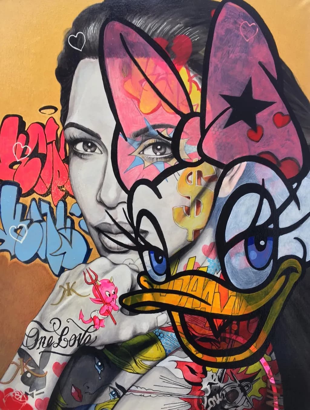 Urban Fusion: A Colorful Collision of Iconic Characters and Contemporary Artistry