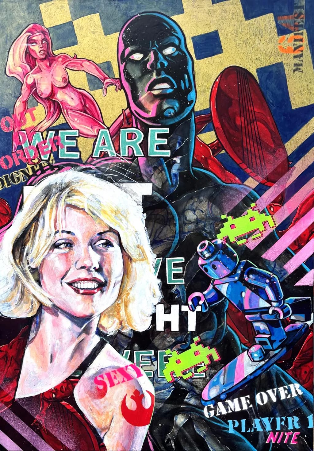 "Digital Dreams: A Retro Fusion of Pop Culture and Iconic Imagery"