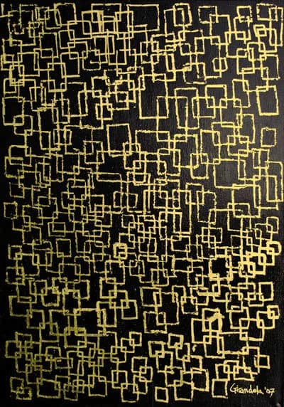 Golden Labyrinth: A Dance of Shapes on Black Canvas