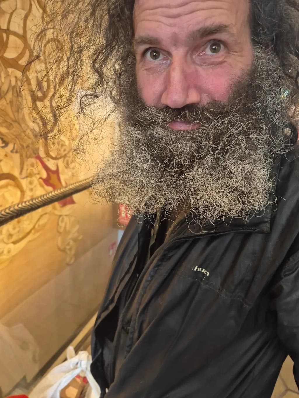 Whimsical Whispers: A Portrait of Curly Chaos and Bearded Mystery