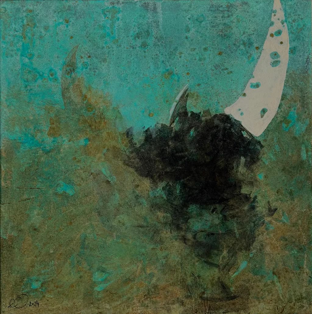 Whispers of the Abyss: An Abstract Exploration of Turquoise and Shadow