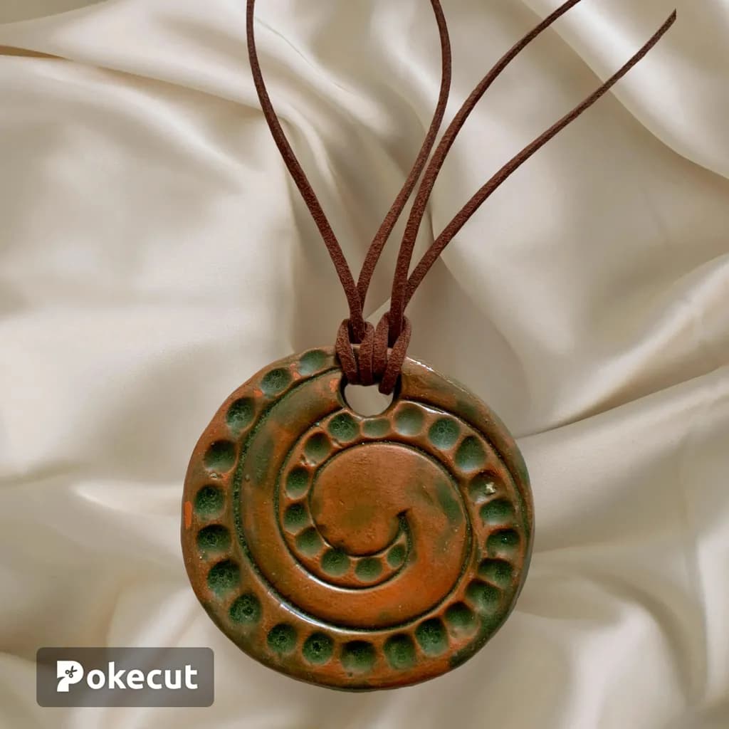 Spiral Harmony: Earthy Elegance in Clay and Leather Necklace