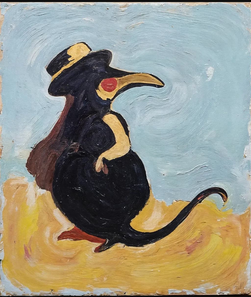 Whimsical Elegance: The Plague Doctor Penguin in a Dreamy Landscape