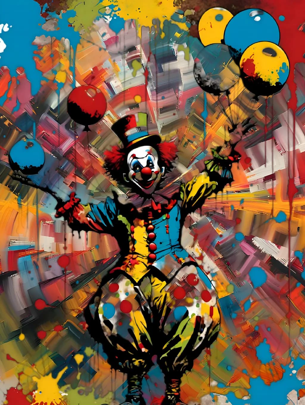 Whimsical Clown in a Colorful Balloon Wonderland: A Playful Celebration of Joy and Imagination
