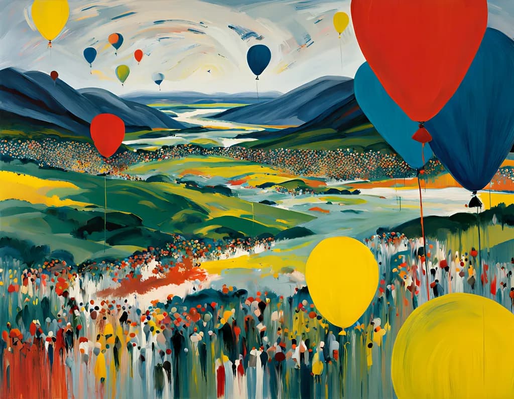 Colorful Balloons Over Scenic Landscapes: A Festive Celebration of Nature's Beauty