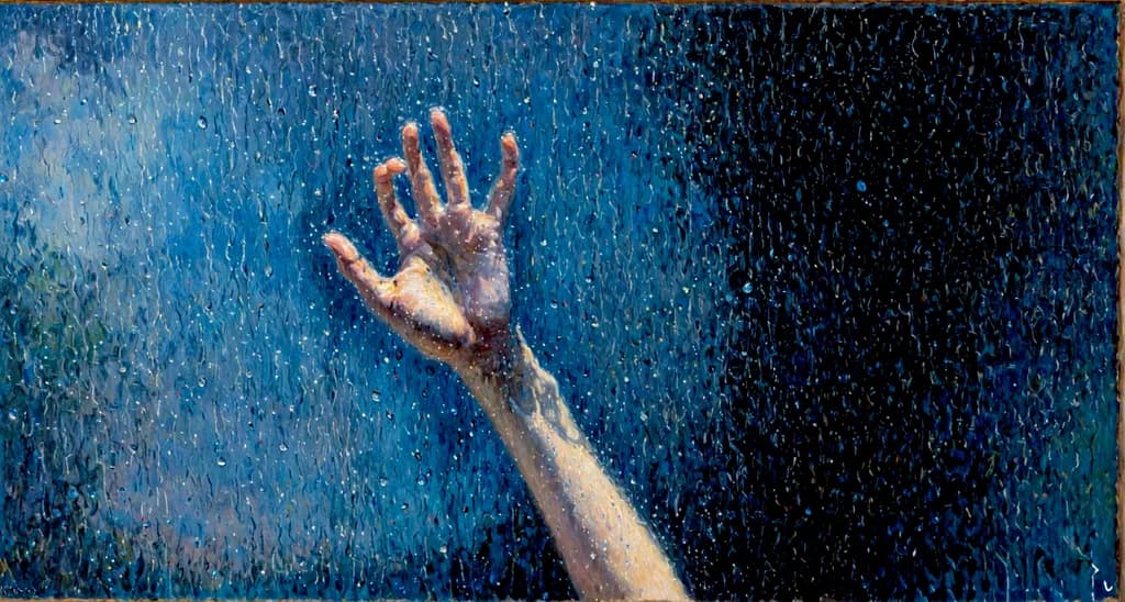 Hand in Rain Droplets