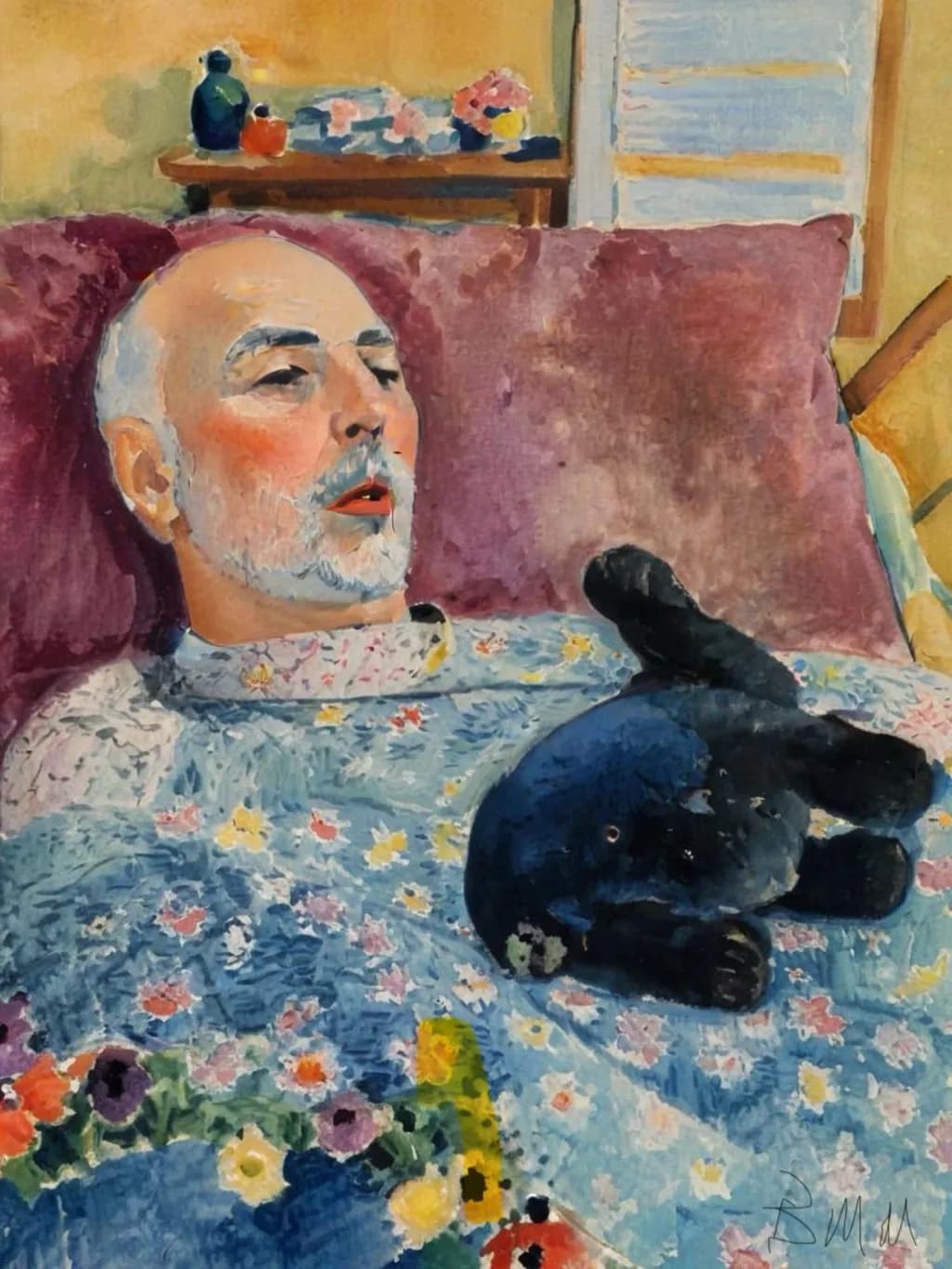 Man in Bed with Bear