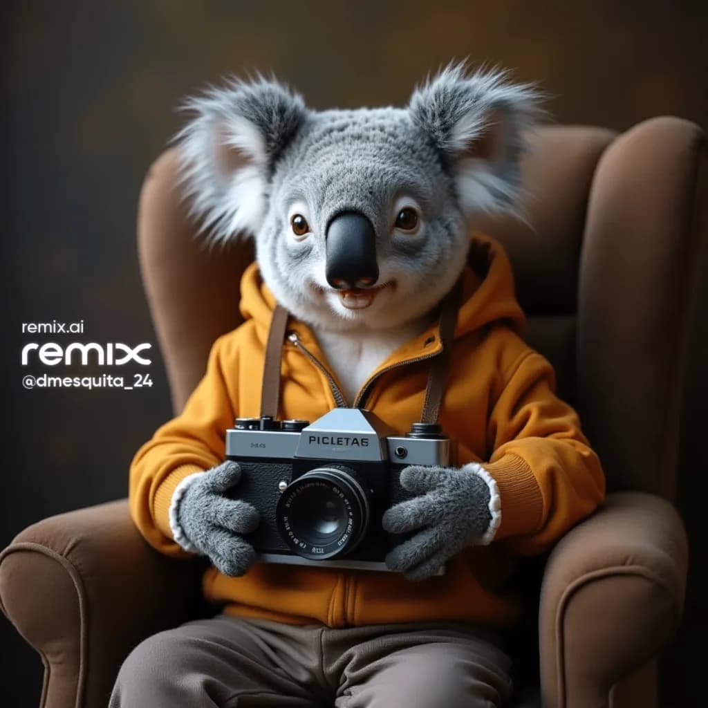 Whimsical Koala Photographer: A Cozy Capture of Playful Creativity