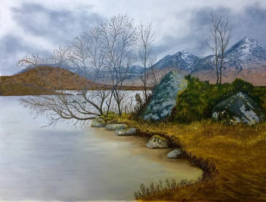 Whispers of Tranquility: A Serene Lakeside Landscape at Dusk