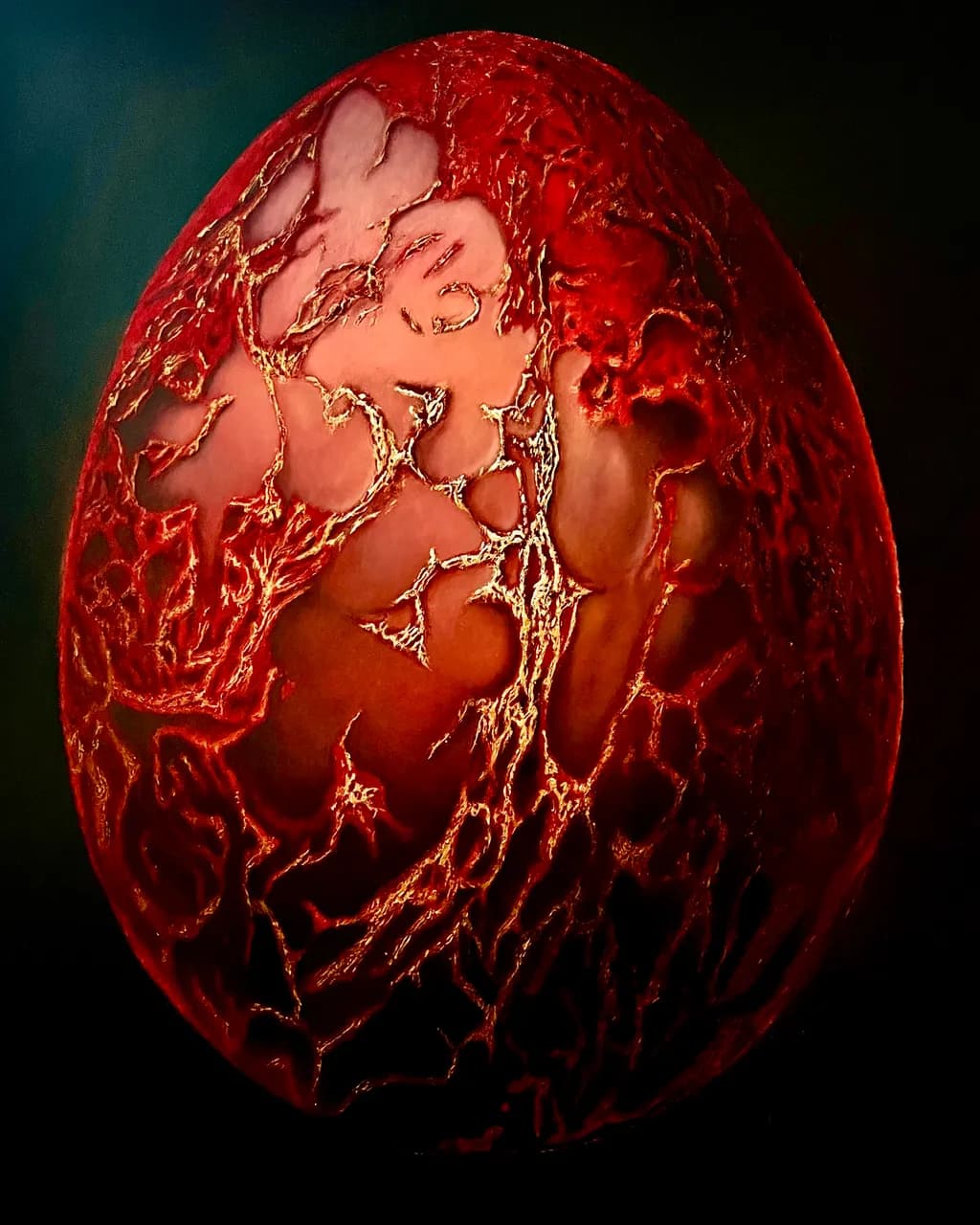 Crimson Veins: An Abstract Exploration of Organic Texture and Glossy Depth