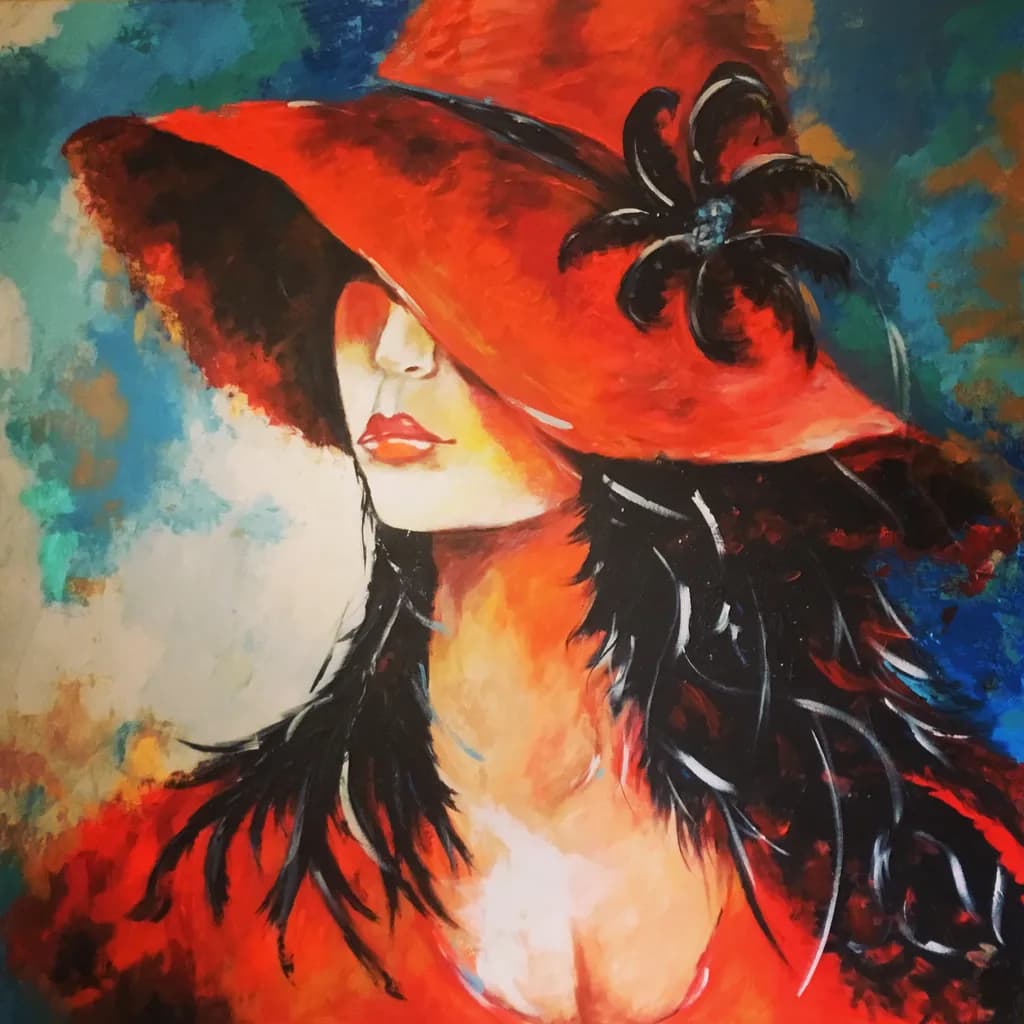 Whispers of Elegance: A Lady in Red Hat