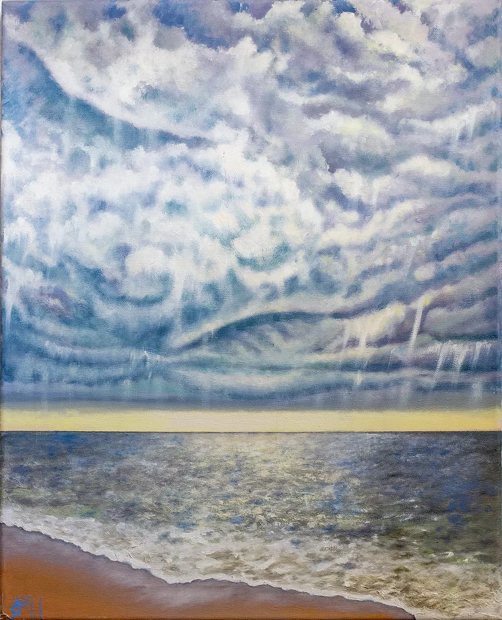 Serenity in Reflection: A Tranquil Ocean Landscape Under Cloudy Skies