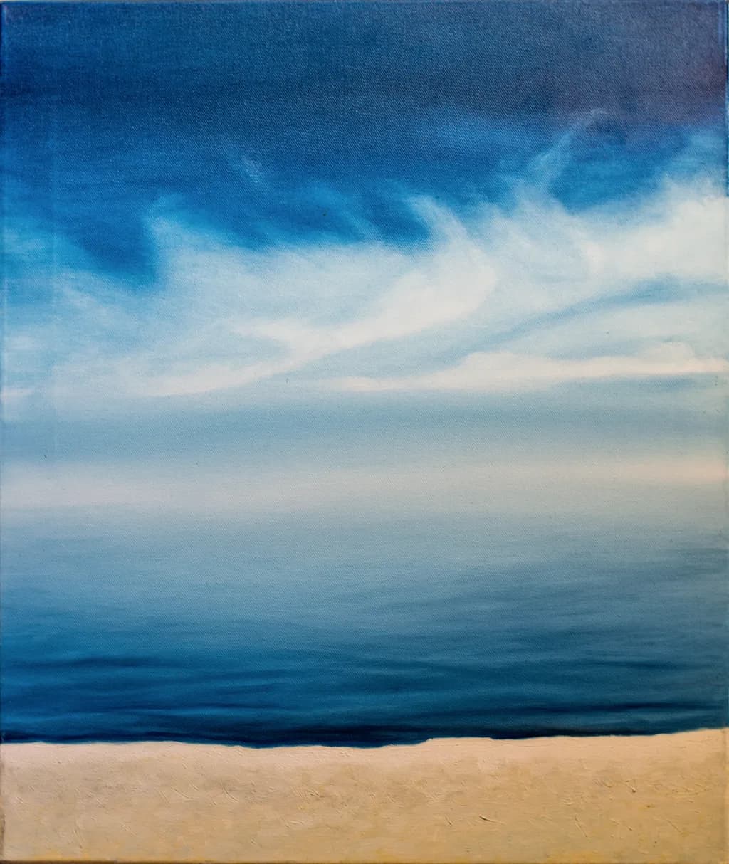 Serenity by the Shore: A Tranquil Horizon in Blues and Creams
