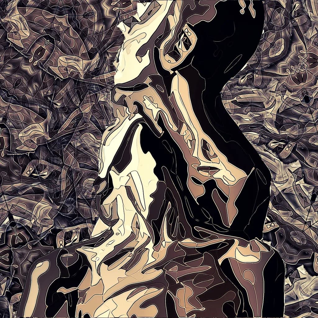 Ethereal Embrace: A Dance of Abstract Figures and Emotion in Textured Contrast