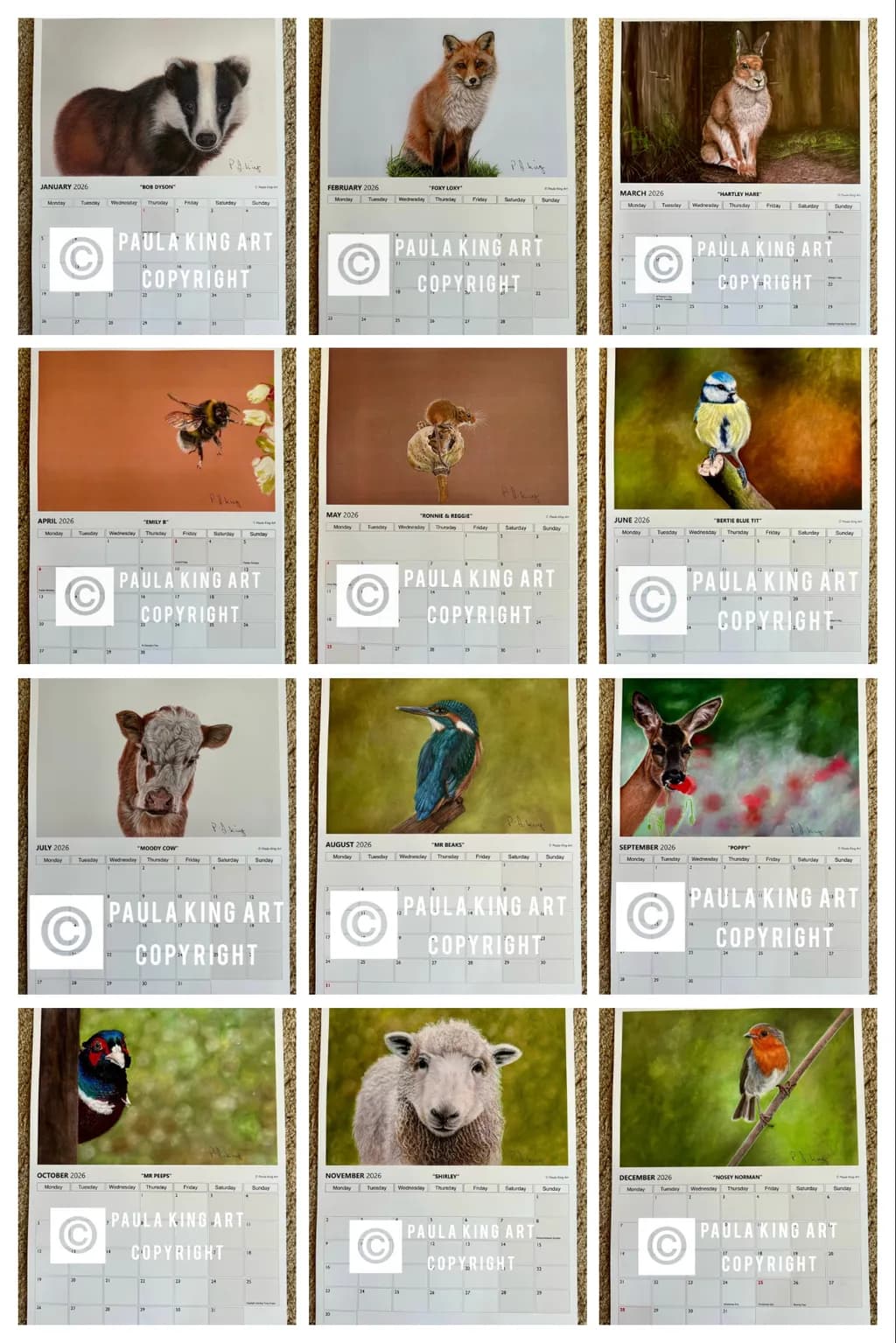 Whimsical Wildlife Wonders: A Year of Nature's Charm in Illustrated Calendar Art