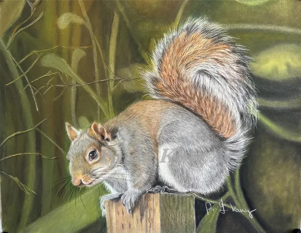 Whimsical Woodland Squirrel: A Vibrant Pastel Portrait of Nature's Playful Acorn Hunter