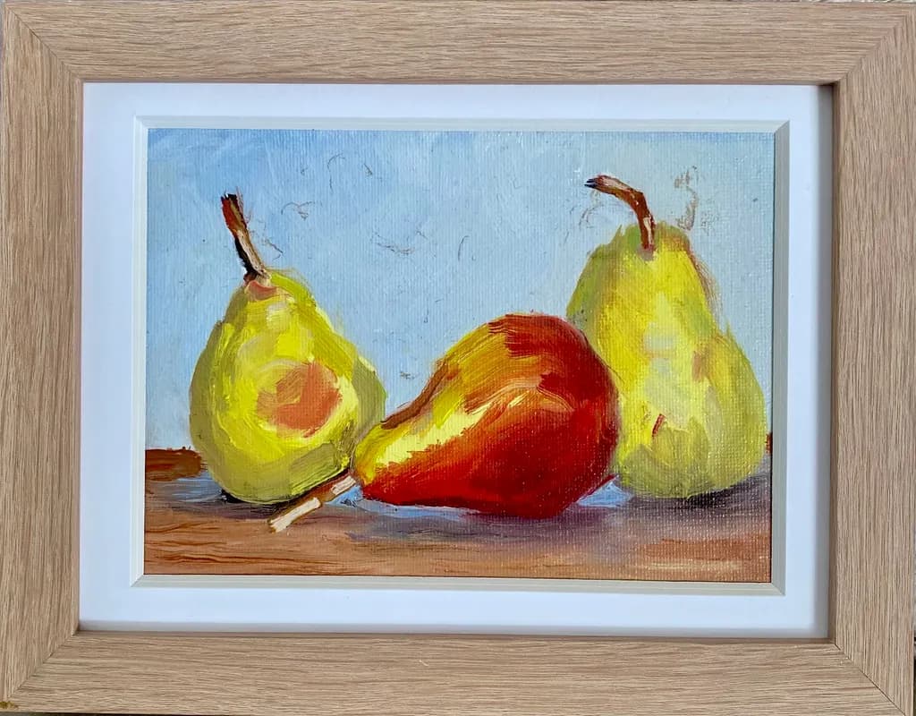 Vibrant Harmony: A Still Life of Pears and a Red Apple