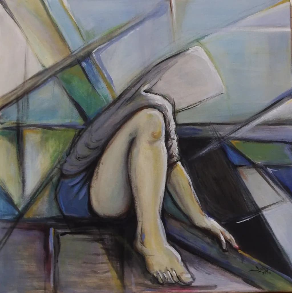 Whispers of Solitude: A Contemplative Figure in Abstract Geometry