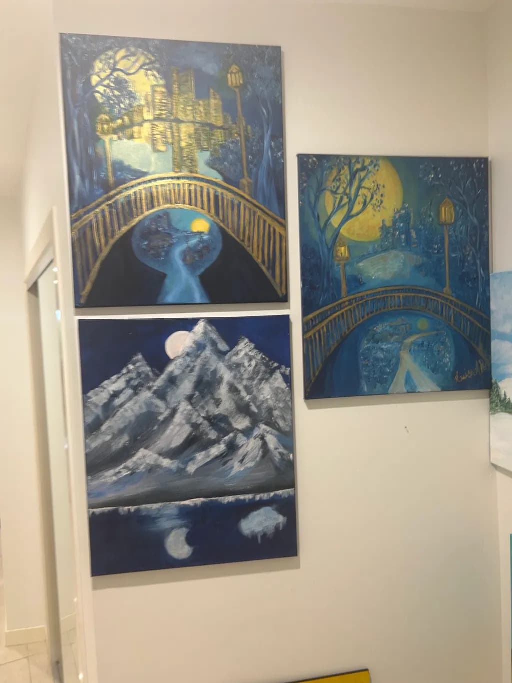 Moonlit Bridges: An Abstract Journey Through Blue Landscapes