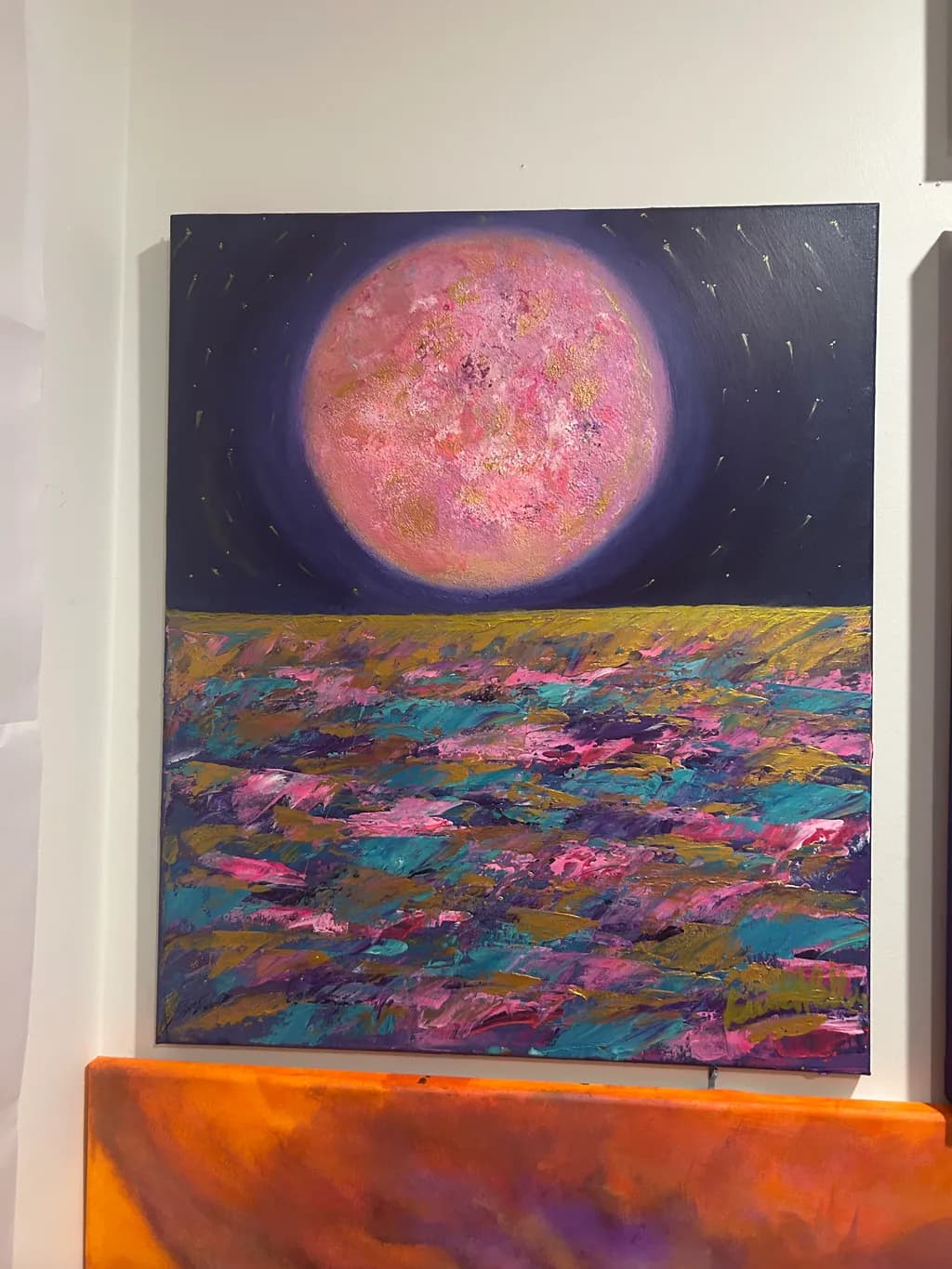 Celestial Reflections: A Dreamy Moonlit Seascape in Vibrant Hues