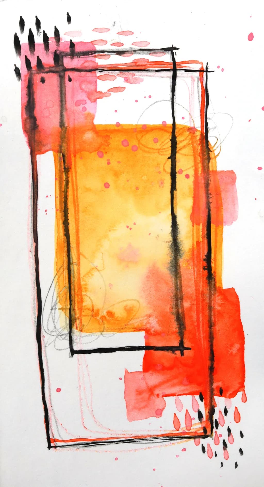 Vibrant Geometric Harmony: An Expressive Watercolor Journey Through Abstract Forms