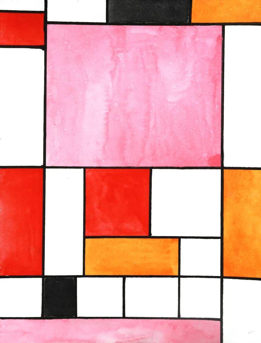 Vibrant Harmony: A Contemporary Abstract Watercolor Composition in Bold Colors