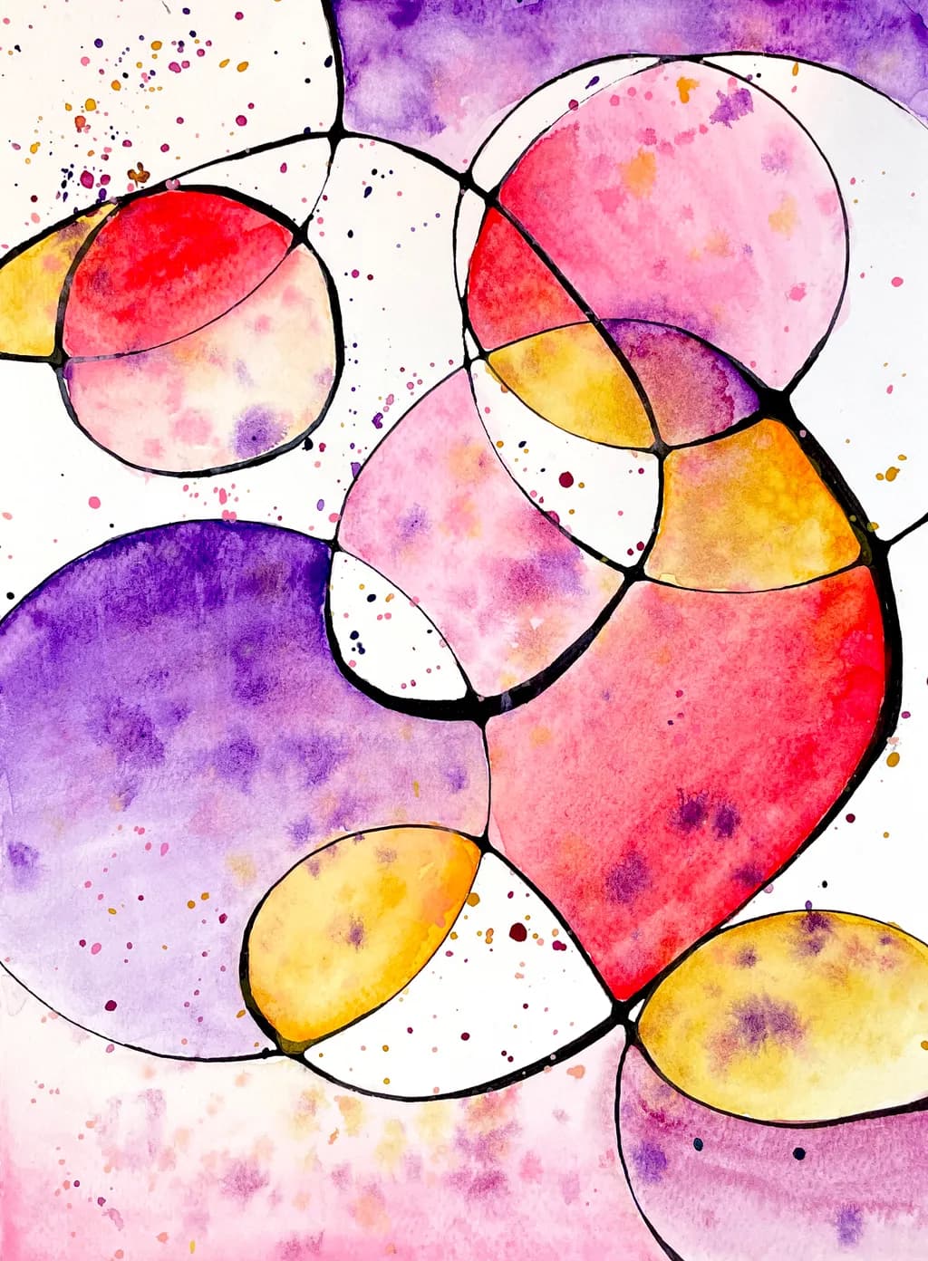 Vibrant Whimsy: An Abstract Watercolor Dance of Colorful Geometric Shapes
