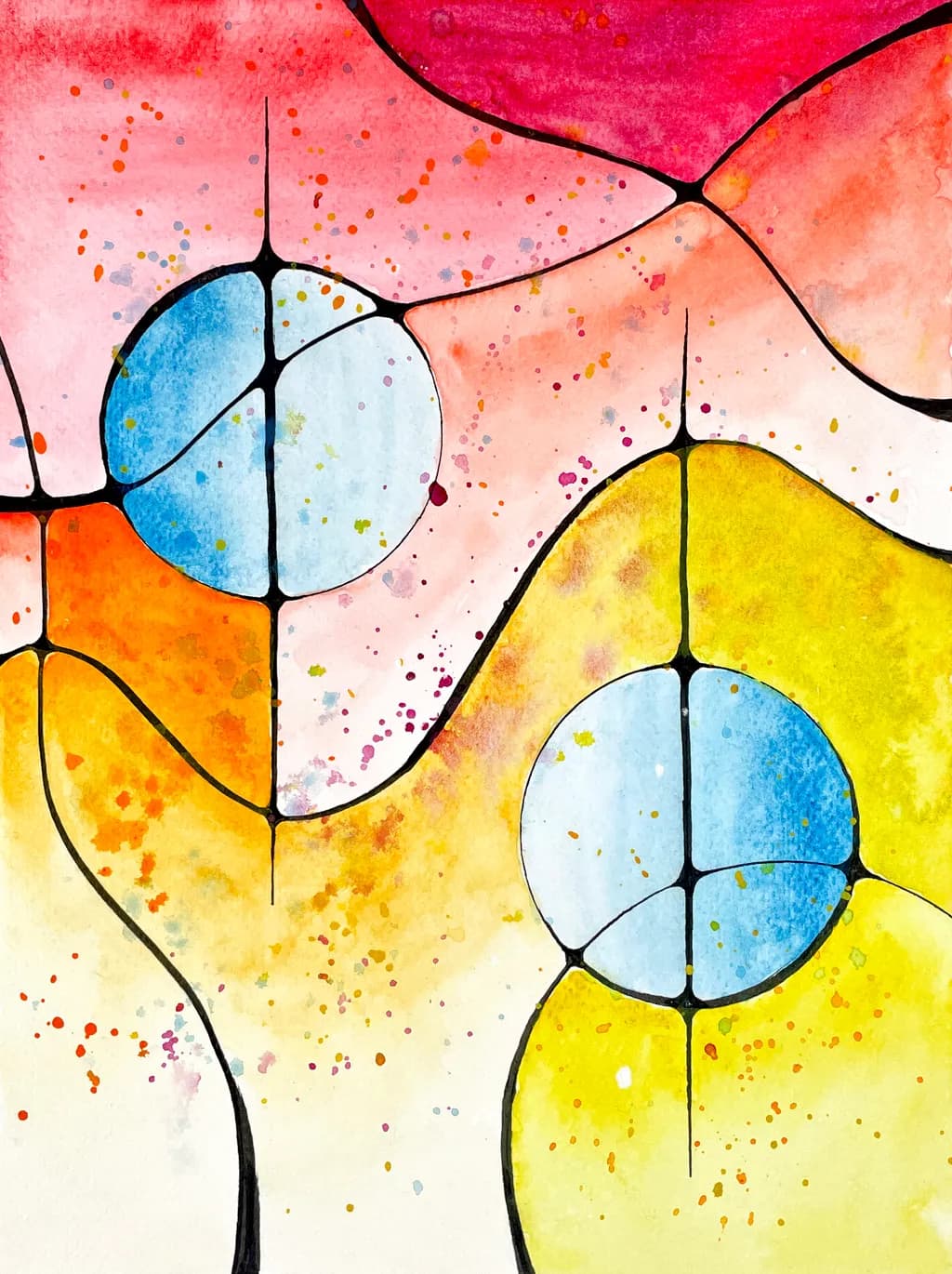 Colorful Curves: A Playful Dance of Shapes and Shades in Watercolor Bliss