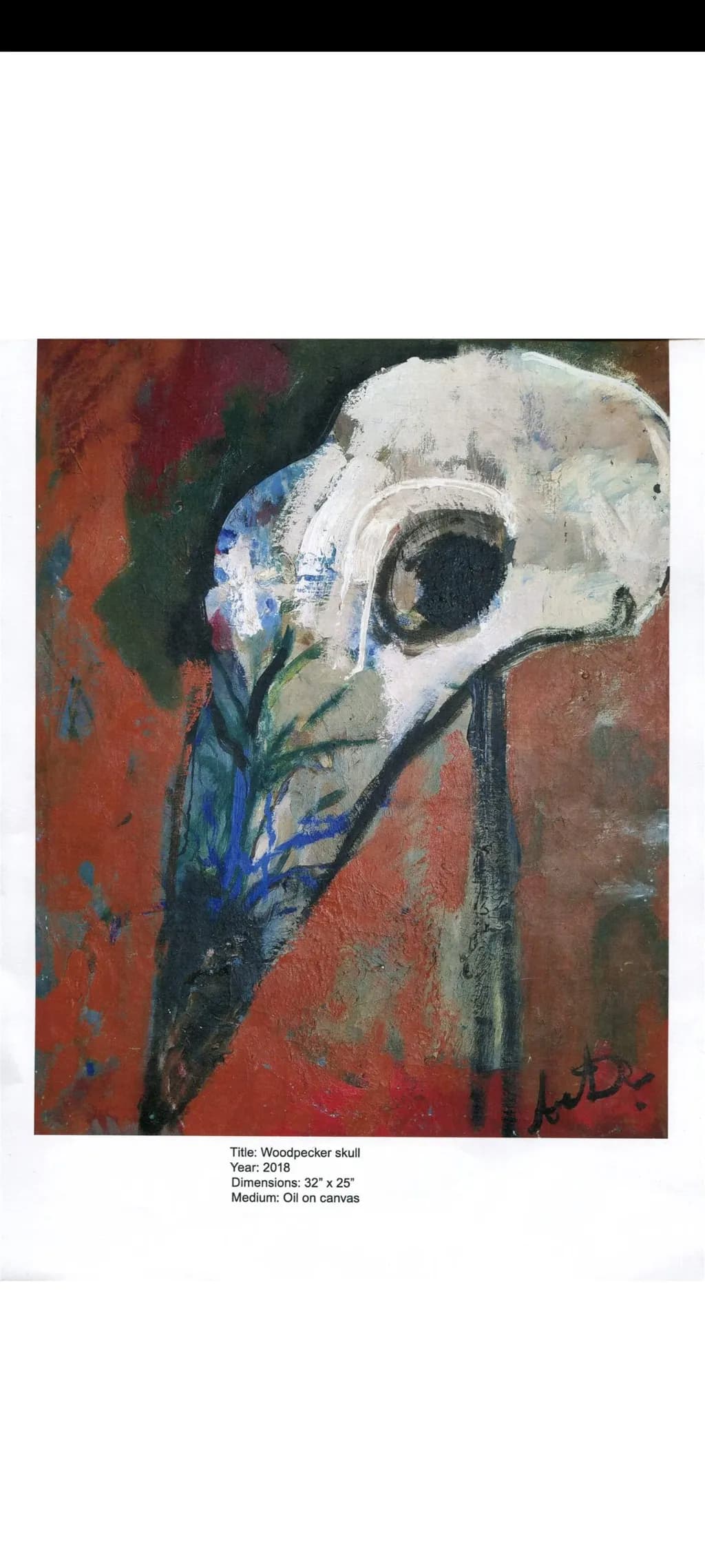 Vibrant Echoes: The Abstract Woodpecker Skull on Canvas