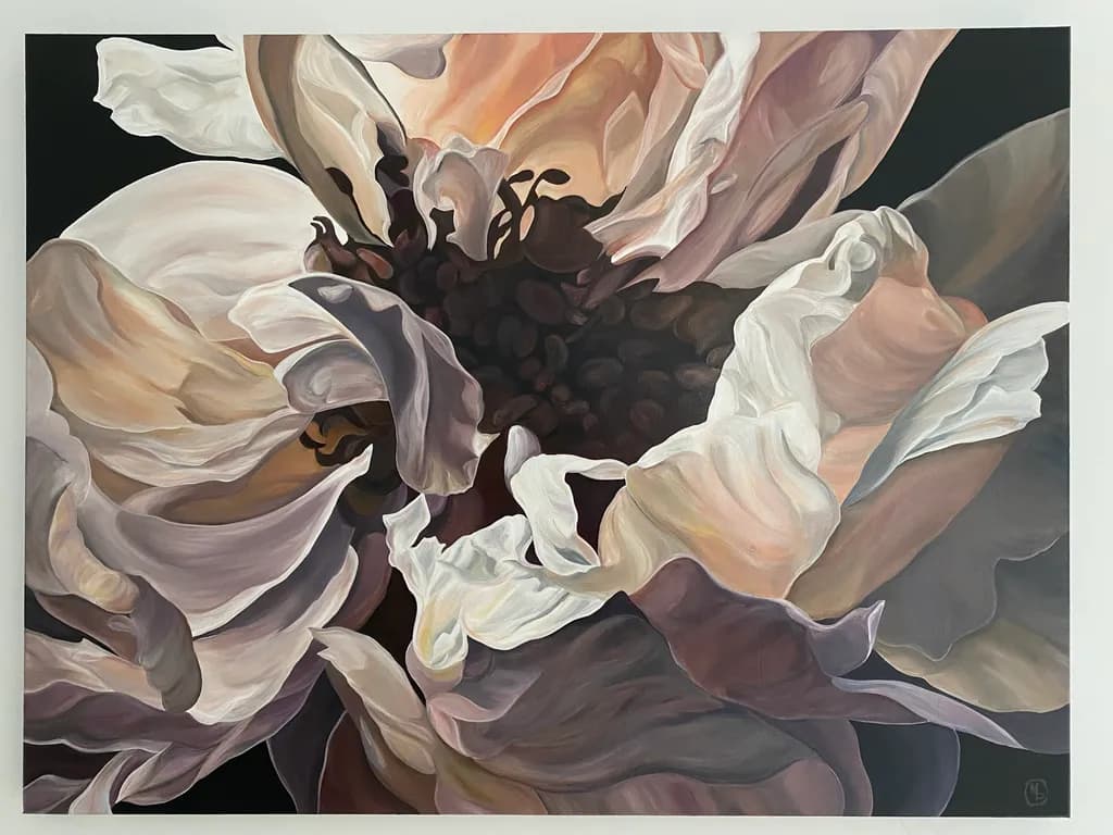 Whispers of Elegance: A Close-Up Study of a Blooming Peony in Soft Hues and Rich Textures