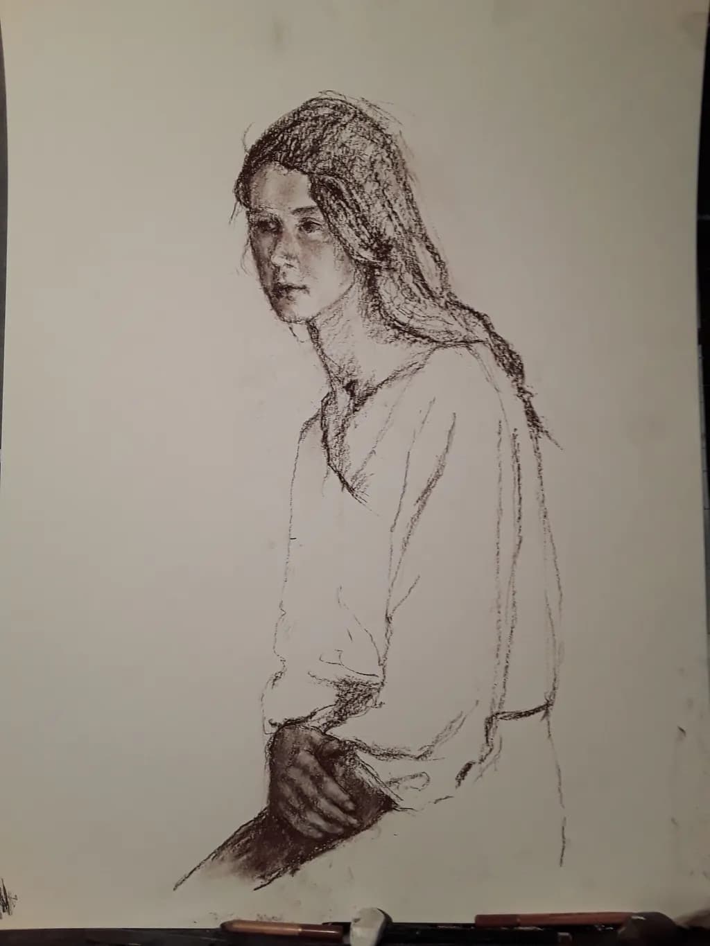 Whispers of Solitude: A Contemplative Portrait in Charcoal
