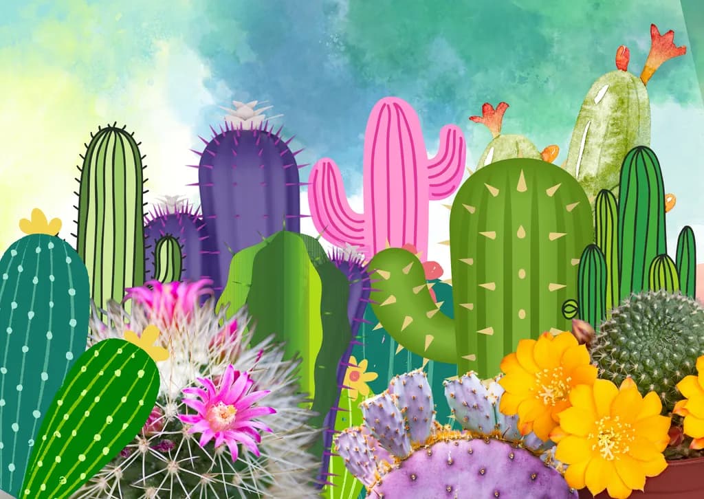 Vibrant Desert Oasis: A Colorful Cactus Garden in Bloom