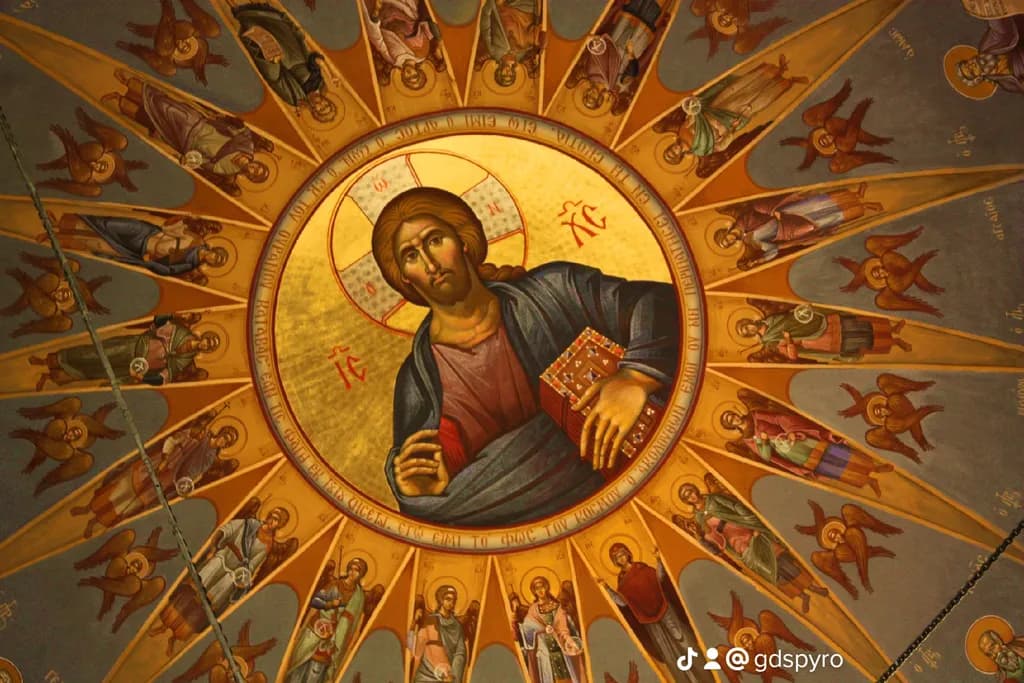 Divine Radiance: The Christ Pantocrator Surrounded by Celestial Hosts